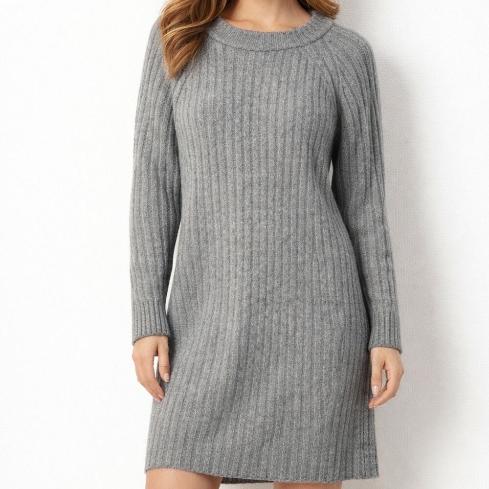 Bershka Large Gray Sweater Dress Longline Ribbed Knit